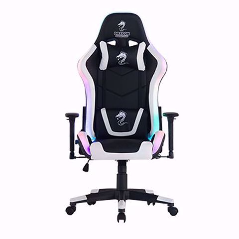 תמונה של כסא גיימינג מדגם Dragon Space עם תאורת RGB שחור\לבן