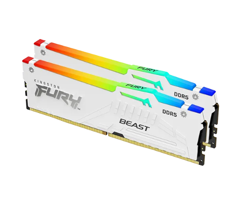 תמונה של זכרון לנייח לבן Kingston Fury Beast RGB 32GB 2X16 DDR5 6000Mhz C3