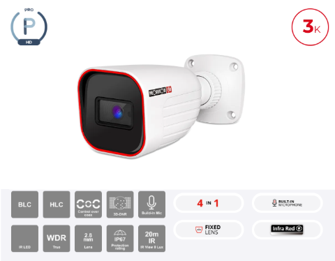 תמונה של מצלמת צינור Provision I2-33K0AP IP 2.8mm Lens 20m IR IP67