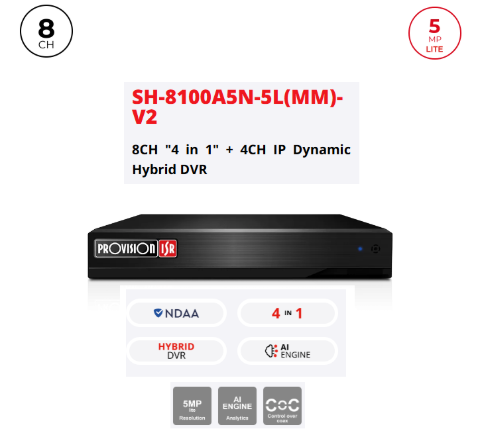 תמונה של מכשיר הקלטה DVR SH-8100A5N-5L 8CH+4CH IP AUDIO IN/OUT